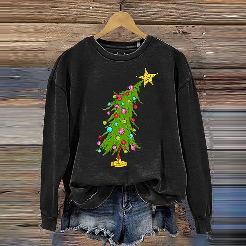 Comstylish Christmas Tree Print Crew Neck Sweatshirt