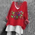 Comstylish Women's Colorful Dragonfly Art Cotton And Linen V-neck Shirt