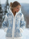 Comstylish Christmas Ice Snowflakes Full Zip Cozy Plush Hoodie