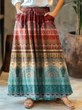 Women's Ethnic Striped Pattern Art Print Cotton Skirt artswardrobe