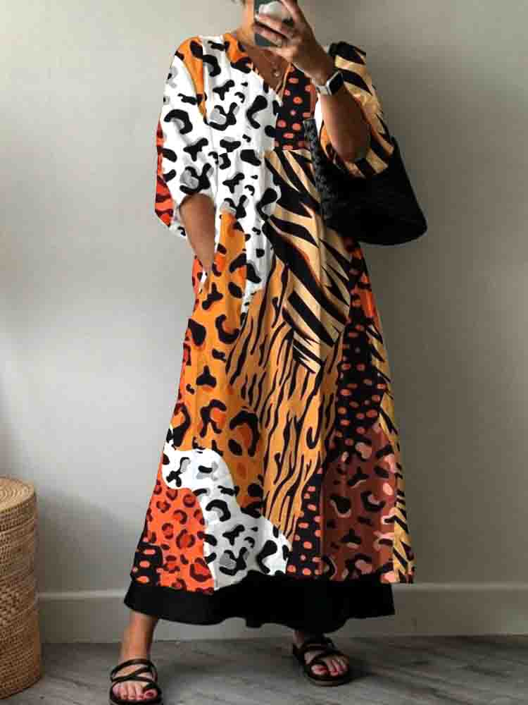 Women'SVacation Leopard Print Pattern Cotton Dress