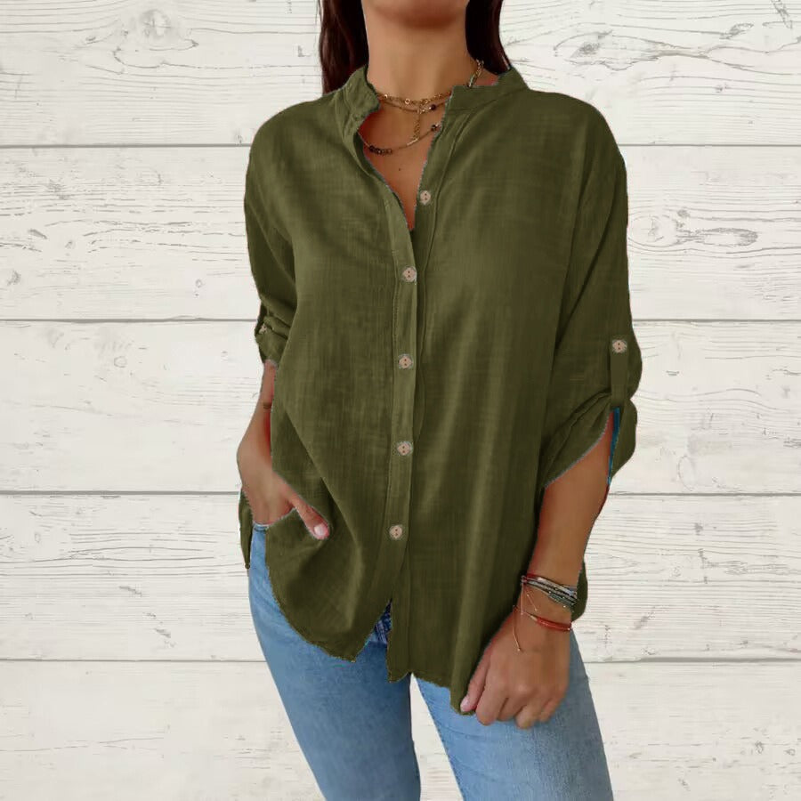 Comstylish Vintage Solid Color Cotton And Linen Loose Long-sleeved Shirt