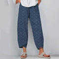 Comstylish Japanese Embroidery Flowers Art Cropped Casual Pants
