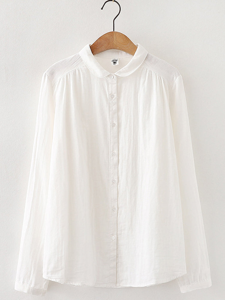 Comstylish Women's Vintage Simple Linen Blend Long Sleeve Shirt