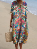 Women's Vintage Ethnic Lovely Floral Birds Art Print Flowy Dress