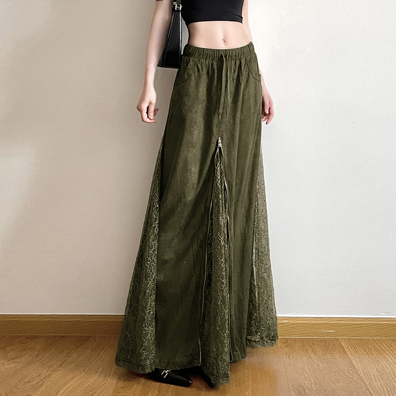 Vintage Lace Low Waisted Contrasting Color Long Skirt