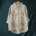 Comstylish Vintage Floral Lace Embroidered Linen Ruffle Shirt