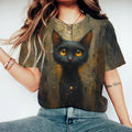Abstract Creative Black Cat Painting Art T-Shirt elevenforest