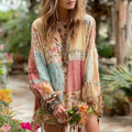 Women's Vintage Floral Art Patch Loose Fit T-shirt artswardrobe