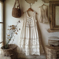 Vintage Lace Linen Blend Midi Dress artswardrobe