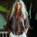Bohemian Style Linen Colorful Floral Art Print  Long Sleeve Shirt artswardrobe