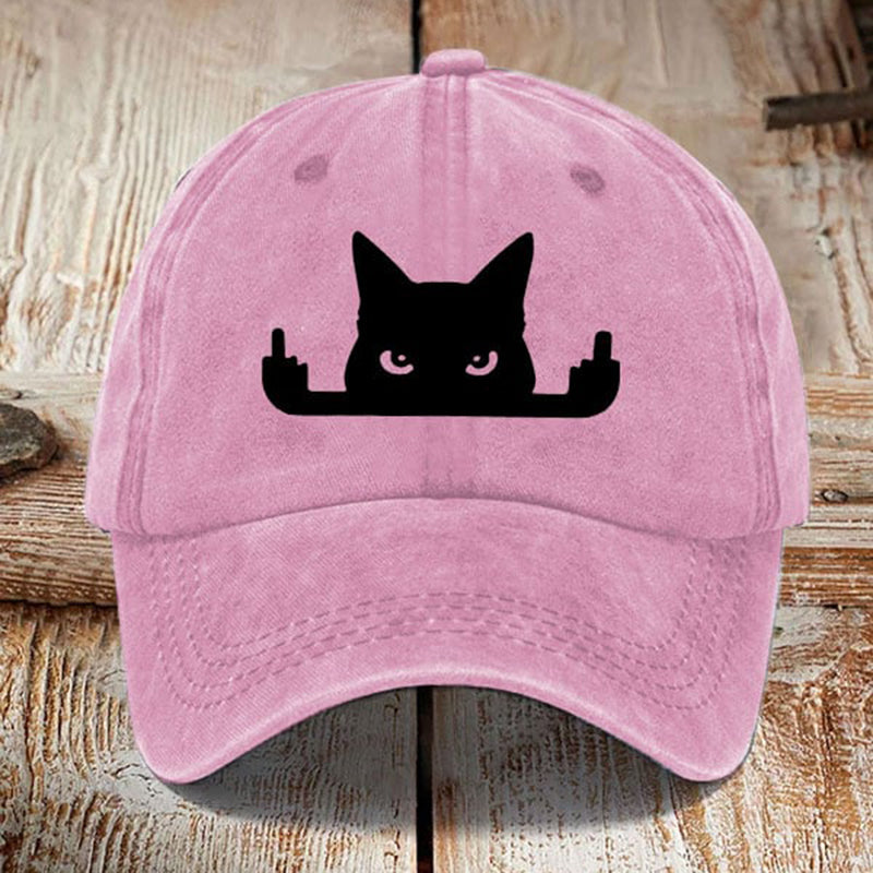 Japanese Art  Black Cat In Contempt Print Washed Sun Hat elevenforest