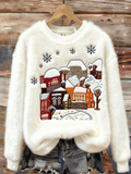 Lady Christmas Winter Warmth Round Neck Flannel Sweatshirt
