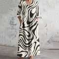 Women's Vintage Stripe Pattern Cozy Linen Dress artswardrobe