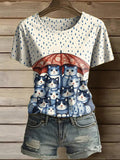 Comstylish Women's Casual Cute Cat Printed Round Neck Short Sleeve T-shirt