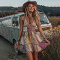 Countryside Style Collection Classy Patchwork Floral Pattern Art Linen Sleeveless Dress