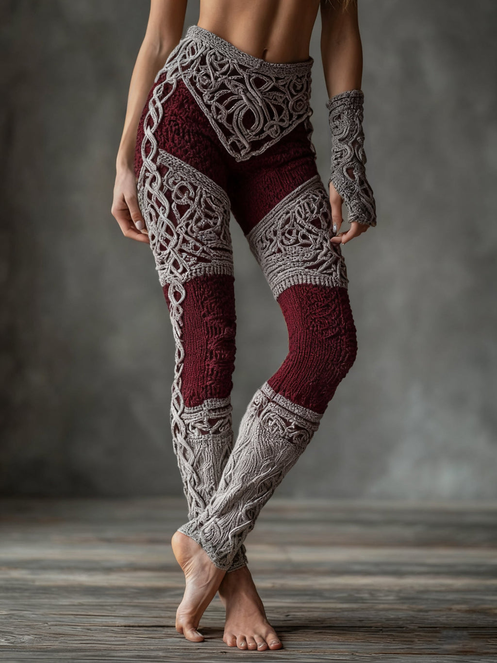 Vintage Viking Celtic Knot Art Knit Jacquard Cozy Leggings artswardrobe