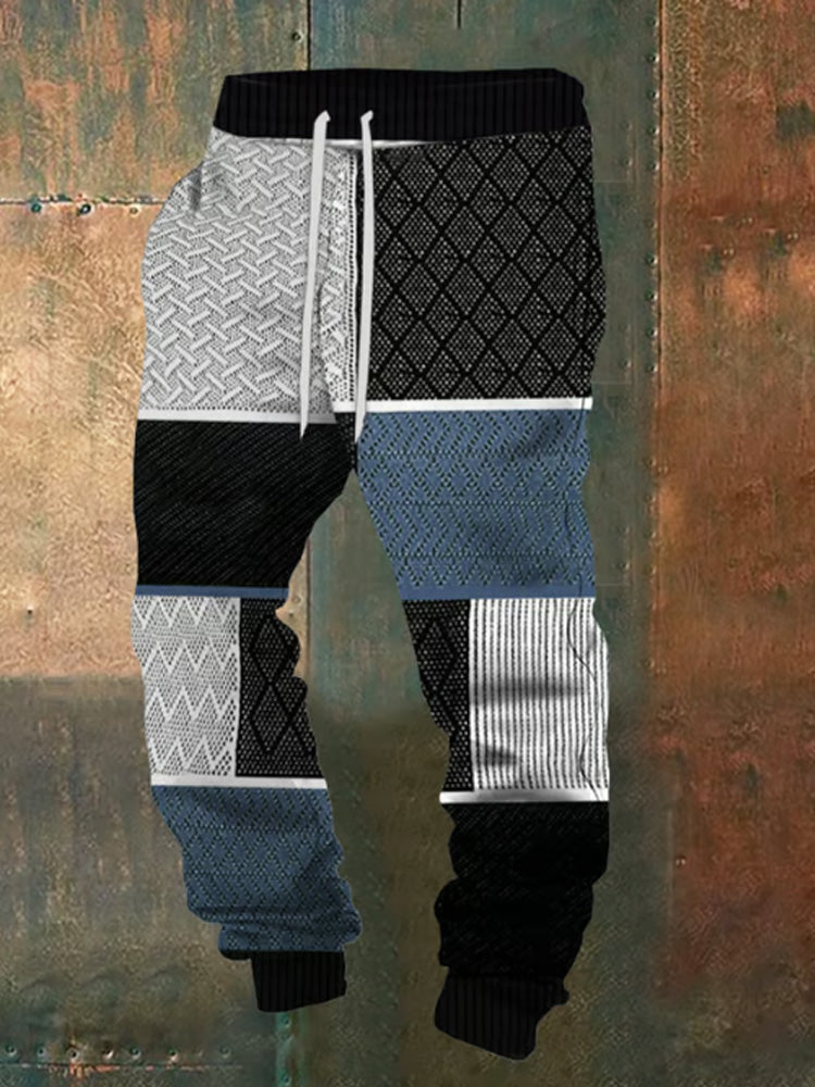 Men's Retro Western Textured Print Elastic Waist Tie-Up Sweatpants elevenforest