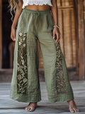 Vintage Floral Boho Women's Linen Straight Leg Pant artswardrobe