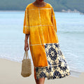 Women's Vintage Flowers Art Print Flowy Cotton Crew Neck Dress artswardrobe