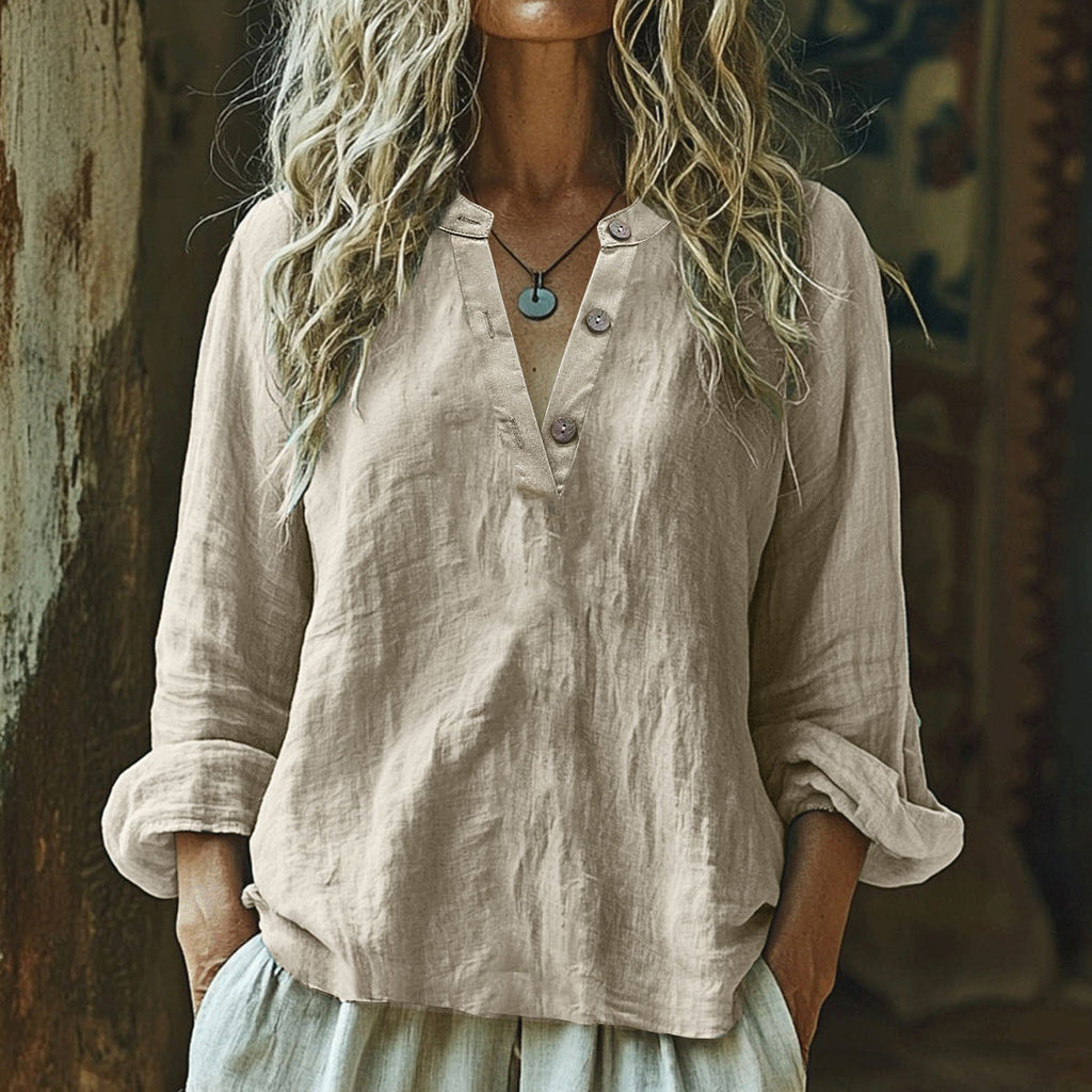 Comstylish Vintage Elegant Art Linen Ruffle Shirt