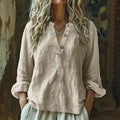 Comstylish Vintage Elegant Art Linen Ruffle Shirt