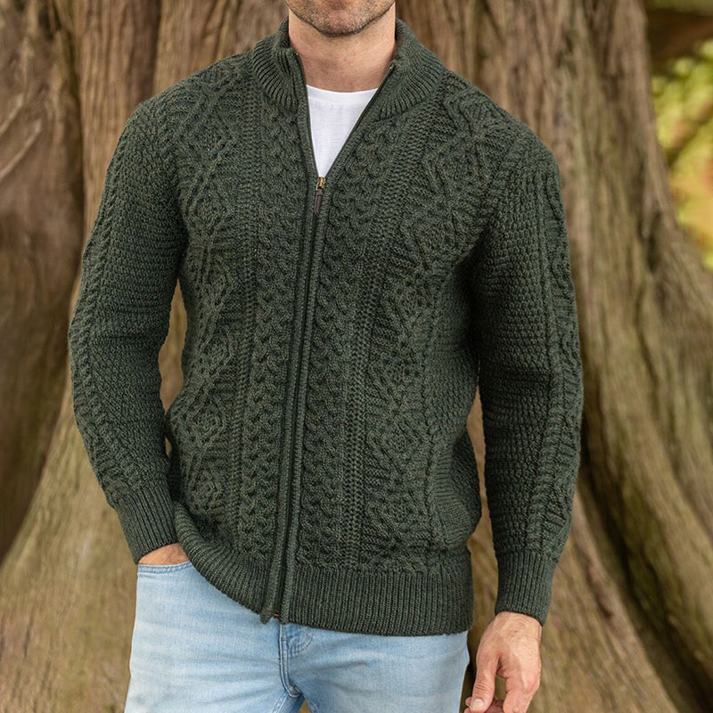 Men's Clan Fisherman Full Zip Aran Sweater Cardigan artswardrobe