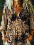 Women's Ethnic Totem Art Print Casual Cotton and Linen Shirt