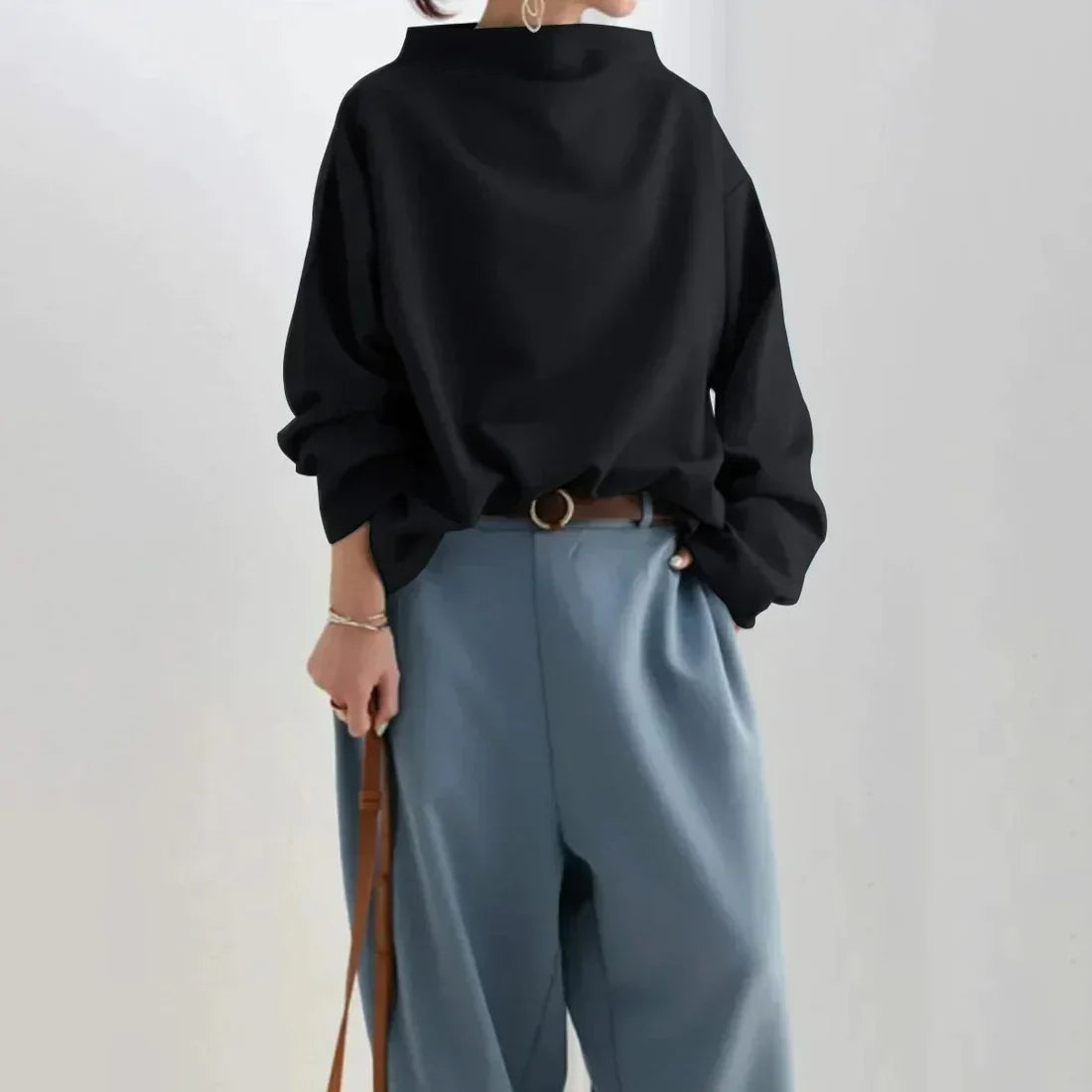 KS | Black sweater with oversized round neckline