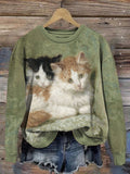 Vintage Oil Painting Art Cats Pattern Cozy Sweatshirt elevenforest