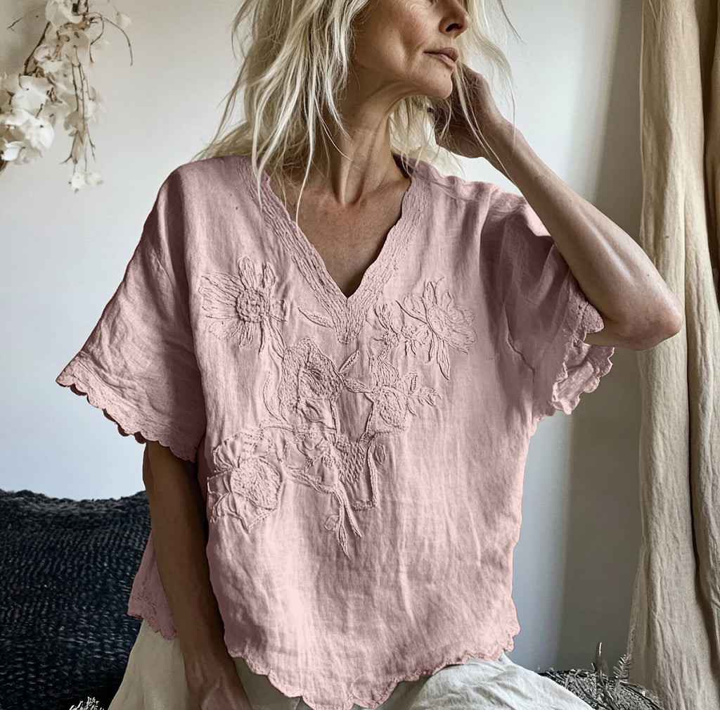 Vintage Floral Art Cotton Linen Comfy Shirt artswardrobe