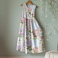 Vintage Flower Patchwork Print Round Neck Tank Midi Dress artswardrobe