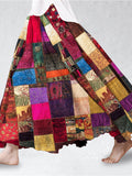 Vintage Boho Patchwork Linen Flowy Skirt artswardrobe