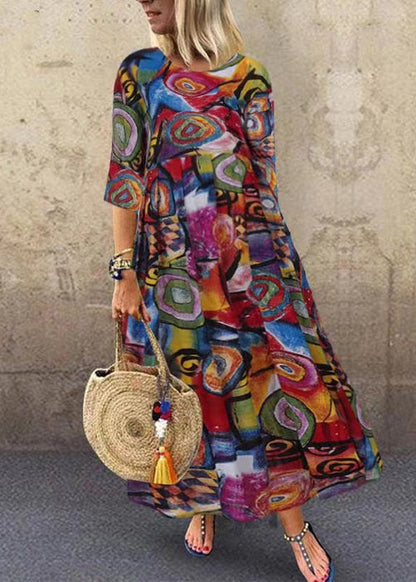 Summer Red Geometry Print Short Sleeve Dress