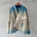 Comstylish Japanese Style Gradient Lotus And Bird Embroidery Inspired Design Kimono