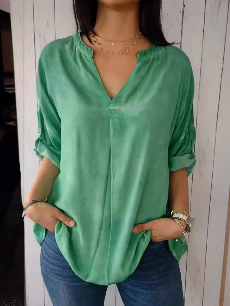 Comstylish V Neck Linen Blend Loose Fit Casual Shirt