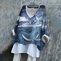 Vintage Fantasy Humpback Whale Dreamy Art Pattern Linen Blend Tunic artswardrobe