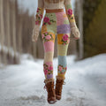 Comstylish Women's Vintage Floral Patchwork Cozy Knit Leggings