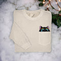 Funny Crying Black Cat Embroidery Art Women's Cozy Pocket T-Shirt elevenforest
