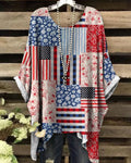 Comstylish Vintage Independence Day American Flag Patch Floral & Paisley Art Irregular Shirt
