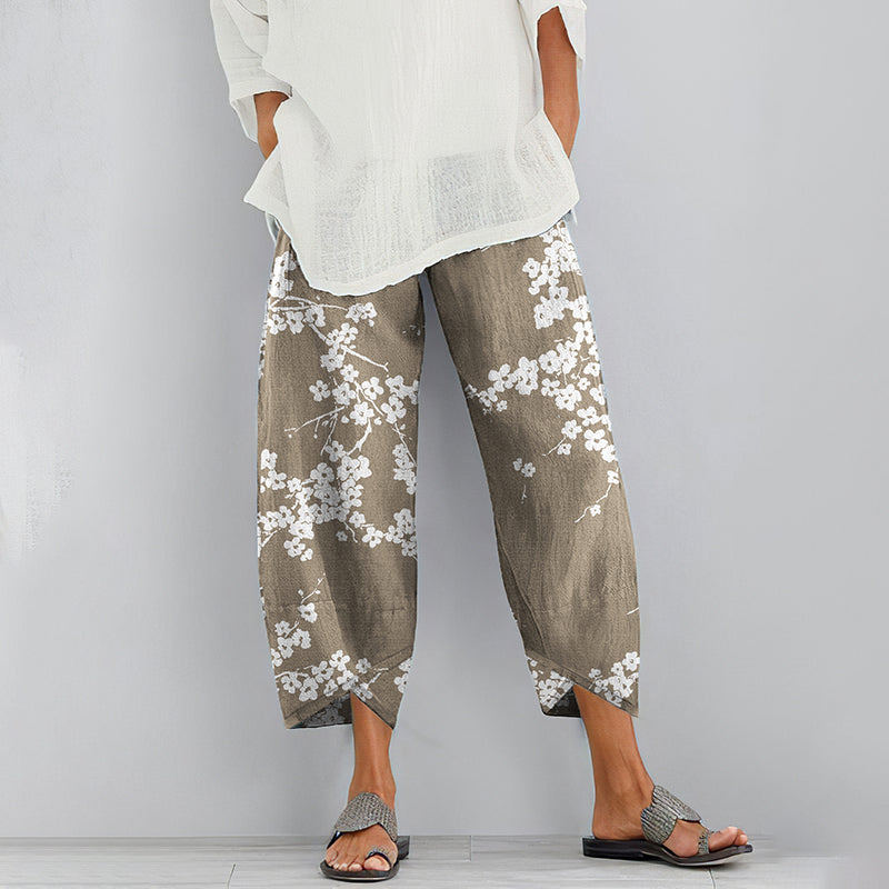 Comstylish Cherry Blossom Print Loose Casual Pants