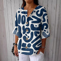 Comstylish Women's Abstract Geometric Art Print Button Linen Blend Shirt
