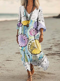 Women's Irregular Pattern Art Print Pocket Cotton Dresses