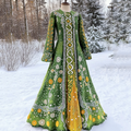 Vintage Celtic Floral Art Cotton Linen Crew Neck Mixi Dress artswardrobe