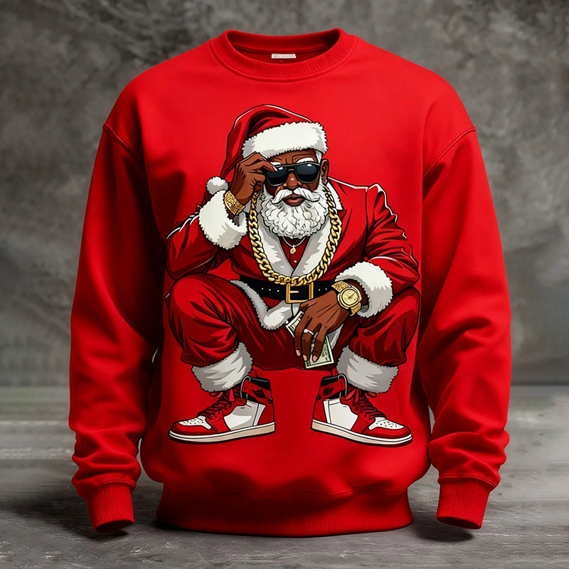 Comstylish Men's Christmas Santa Claus Print Crew Neck Long Sleeve Sweatshirt