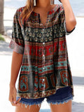 Women's Vintage Ethnic Style Tattoo Pattern Art Printed Cotton Linen S