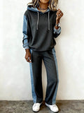 Women'S Casual Color-Blocked Hooded Two-Piece Set 