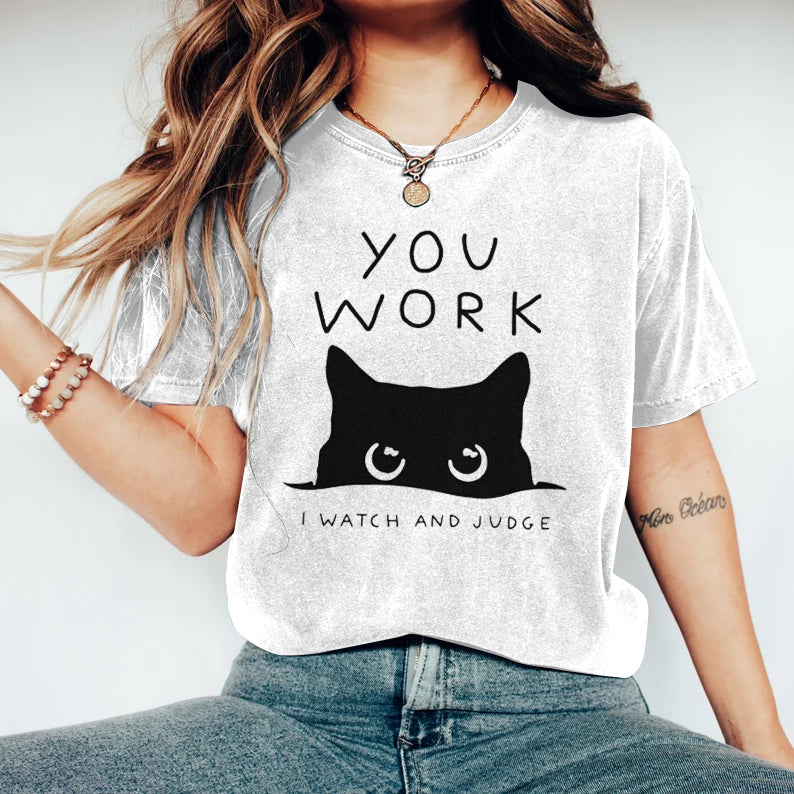 Comstylish Abstract Creative A Cat That Spies Art Print T-shirt