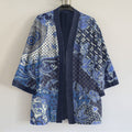 Comstylish Japanese Traditional Sashiko Art Pattern Art Print Linen Blend Kimono Cardigan