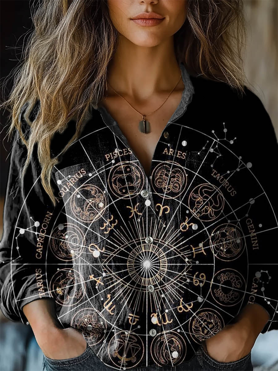 Women's Mysterious Astrology Hippie Print Casual Long Sleeve Comfortab